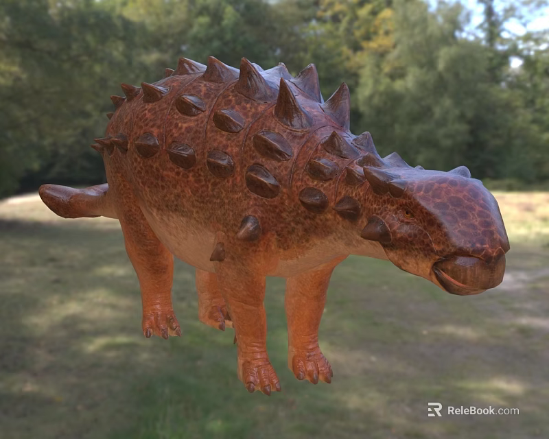 Detailed Reptile Dinosaur Model With Spiked Back And Spotted Skin In Forest Grassland 3d model 