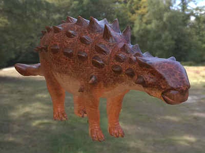 Detailed Reptile Dinosaur Model With Spiked Back And Spotted Skin In Forest Grassland 3d model