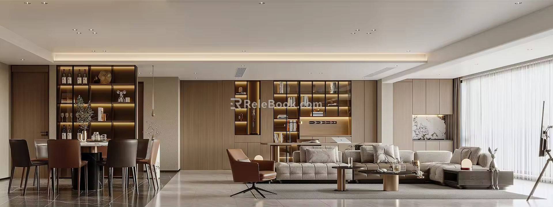 Modern Light Luxury Restaurant Jiangjing Daping Floor Model Room with No Main Lamp Horizontal Hall Display Cabinet 3d model