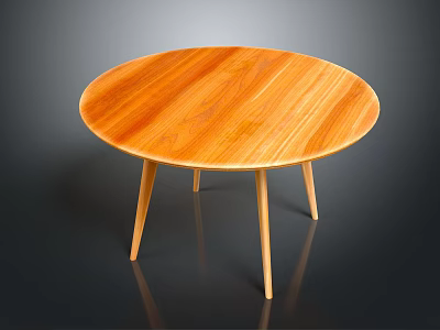 Natural Wooden Round Table With Sleek Surface And Slender Legs Modern Design 3d model