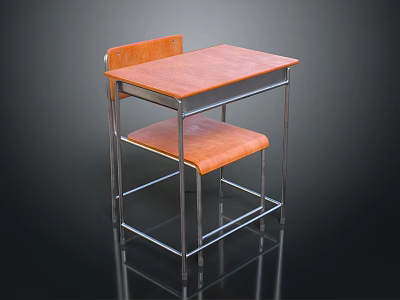 Children's Wooden Table and Chair Set with Orange Seat and Metal Frame 3d model