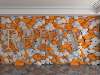 Decorative Pebble Wall with Orange and White Pebbles and Golden Letters RBDYY Design 3d model