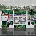 Informative Exhibition Wall Displaying Six Functional Zones With Charts Images And Green Plants