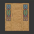 Wooden Door With Stained Glass Side Panels And Traditional Design Elements