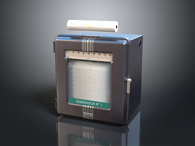 Vintage Chronomin Chart Recorder With Paper Roll And Metal Case Analog Scale Display Panel 3d model