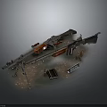 Detailed 3D Rendered Rifle Weapon Featuring Metal Parts Wooden Components And Accessories On Dark Background