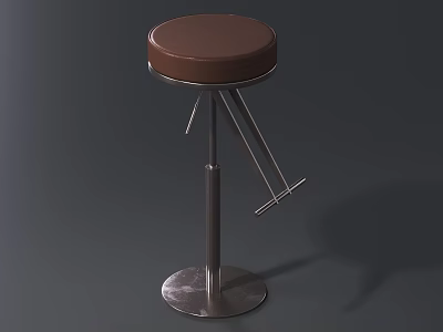 Modern Bar Stool With Brown Round Seat And Metal Base Design 3d model