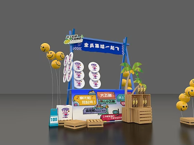 Popular Photo Check in Spot With Smiley Balloons Palm Tree National Challenge Board And Wooden Crates 3d model