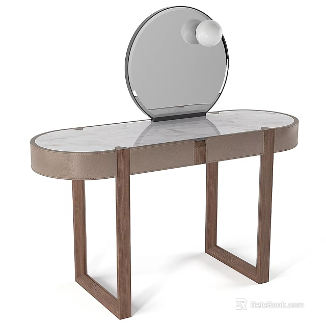 Elegant Modern Desk Design With Oval Marble Tabletop And Wooden Legs Structure 3d model 