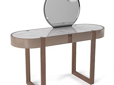 Elegant Modern Desk Design With Oval Marble Tabletop And Wooden Legs Structure 3d model