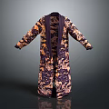 Traditional Style Long Robe With Purple And Orange Floral Pattern