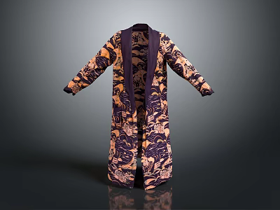 Traditional Style Long Robe With Purple And Orange Floral Pattern 3d model