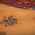Desert Canyon Natural Landscape With Red Rock Formations Sand Dunes And Scattered Plants