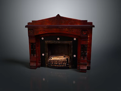 Ornate Vintage Wooden Fireplace Mantel With Intricate Carvings And Decorative Inserts 3d model