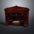 Ornate Vintage Wooden Fireplace Mantel With Intricate Carvings And Decorative Inserts