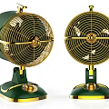 Vintage Green Gold Table Fans with Metal Mesh Grills and Elegant Retro Design