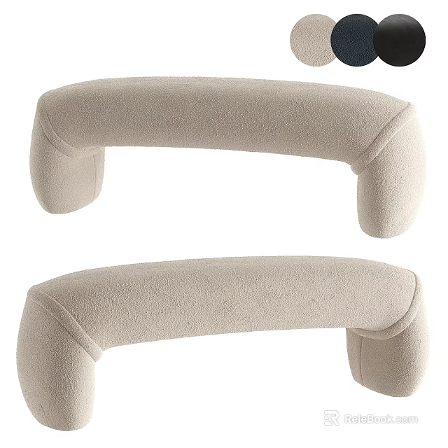 Beige Upholstered Curved Stools With Soft Padding And Modern Design 3d model 