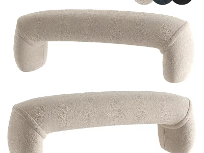 Beige Upholstered Curved Stools With Soft Padding And Modern Design 3d model
