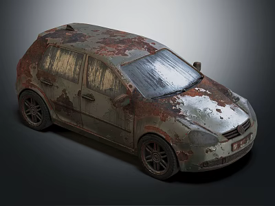 Rusty Old Small Car With Worn Exterior And Dirty Windows 3d model