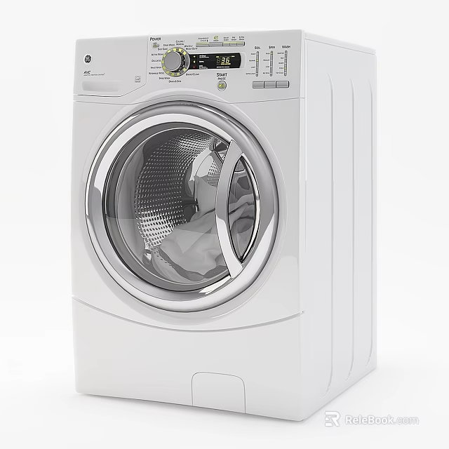White Front Loading Kitchen Appliance With Modern Design And Efficient Performance 3d model 