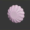 White Flower Shaped Sculpture with Radial Texture and Grid Pattern Center on Dark Reflective Surface