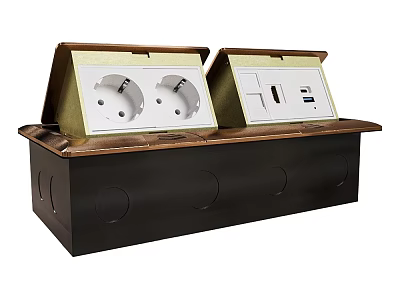 Dual Compartment Desktop Power Outlet Box With Power Sockets USB Ports And Metal Housing Design 3d model