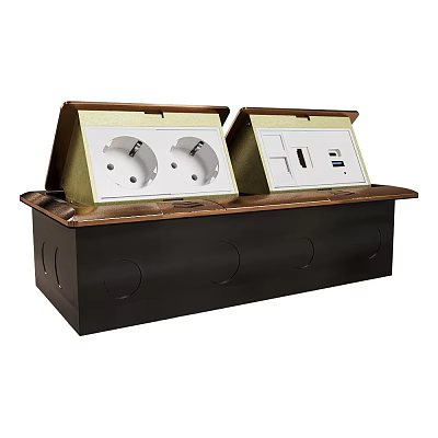Dual Compartment Desktop Power Outlet Box With Power Sockets USB Ports And Metal Housing Design 3d model