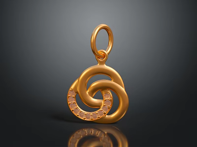 Luxurious Gold Pendant with Interlocking Ring Design and Sparkling Gemstones 3d model