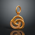 Luxurious Gold Pendant with Interlocking Ring Design and Sparkling Gemstones 3d model