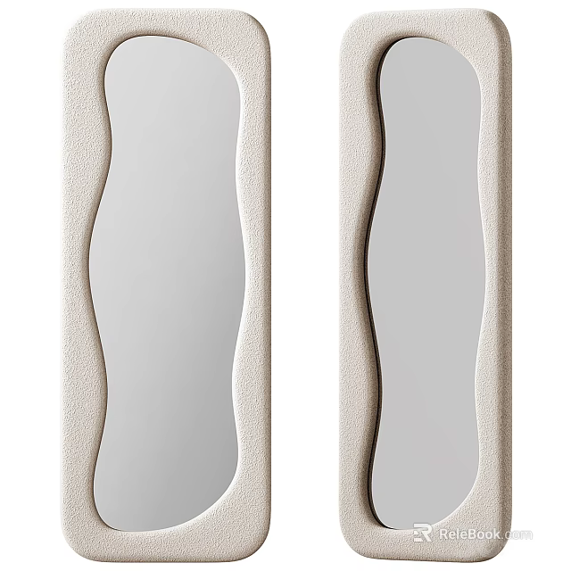 Elegant Decorative Mirrors With Wavy Frames In Neutral Tone For Home Decor 3d model 