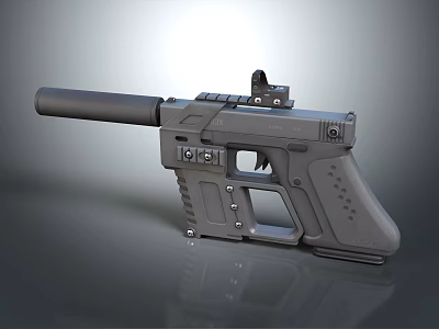 Modern Tactical Pistol With Silencer Scope Tactical Rail And Ergonomic Grip 3d model