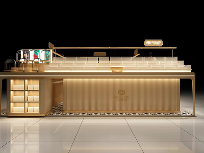 Elegant Modern Storefront Design With Gold Accents Lighting Counter And Signboard 3d model