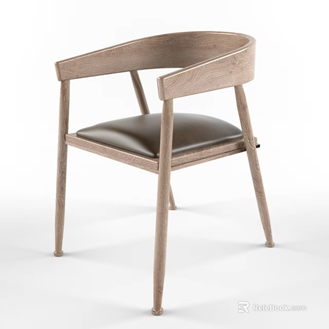 Modern Wooden Frame Armchair With Black Leather Seat And Curved Armrests Design 3d model 