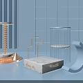 Modern Decorative Elements With Marble Box Metal Structures And Geometric Shapes Light Blue Background 3d model