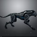 Mechanical Leopard With Silver Metallic Texture Blue Accents And Walking Stance