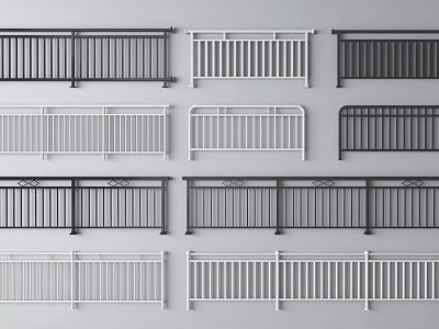 Various Modern And Classic Railing Designs In Black And White Colors 3d model