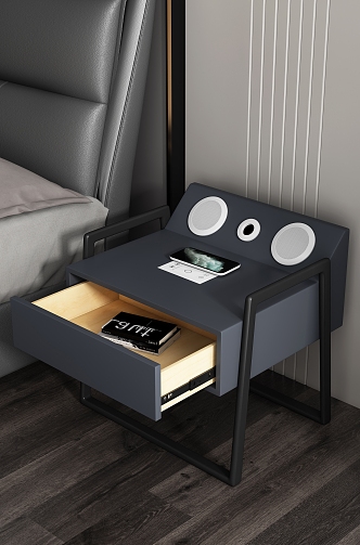 Bedroom Bedside Cabinet Leather Bed Combination 3d model