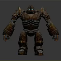 Rusty Metallic Robot Character With Blue Glowing Eyes And Humanoid Creature Armor 3d model