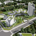 Aerial View Planning Of Modern Urban Development With Curved Buildings Green Spaces And Roads