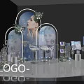 Modern Commercial Equipment Display With Illuminated Arches Brand Logos And Decorative Elements