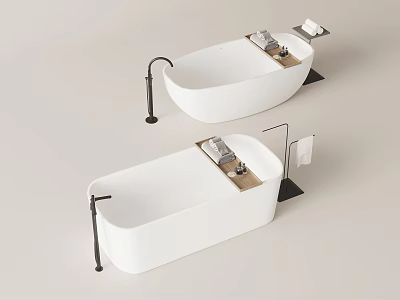 Modern White Bathtub Design With Black Faucet And Towel Holder Features 3d model