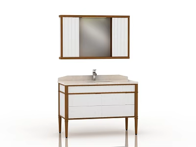 Modern Bathroom Vanity With Upper Mirror Cabinet And White Sink Countertop 3d model