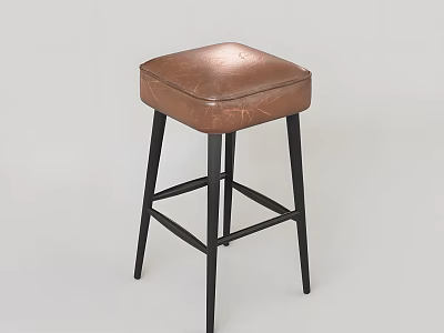 Modern Vintage Brown Leather Upholstered Bar Leisure Chair With Sturdy Black Metal Legs And Footrest 3d model
