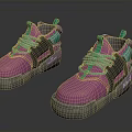Modern Chunky Sneakers With Pink Upper Green Laces And Gray Soles