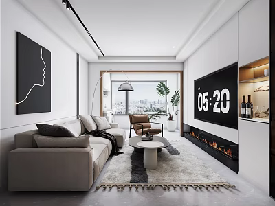 Elegant Modern Living Dining Room Interior With Sofa TV Wall And Decorative Rug 3d model