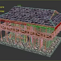 Two Story Wooden Building With Blue Tiled Roof Balcony And Stone Foundation