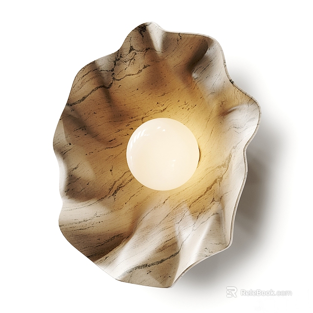 Elegant Modern Petal Shaped Wall Lamp With Marble Texture And Round Bulb 3d model 