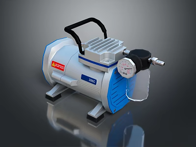 Portable Blue And White Air Compressor With Black Handle Pressure Gauge And Base Feet 3d model
