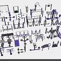 Various Types of Sports Equipment 3D Models Including Gym Machines and Fitness Gear