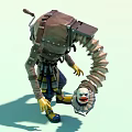 Man In Mechanical Suit With Robotic Arm Holding Clown Head Doll